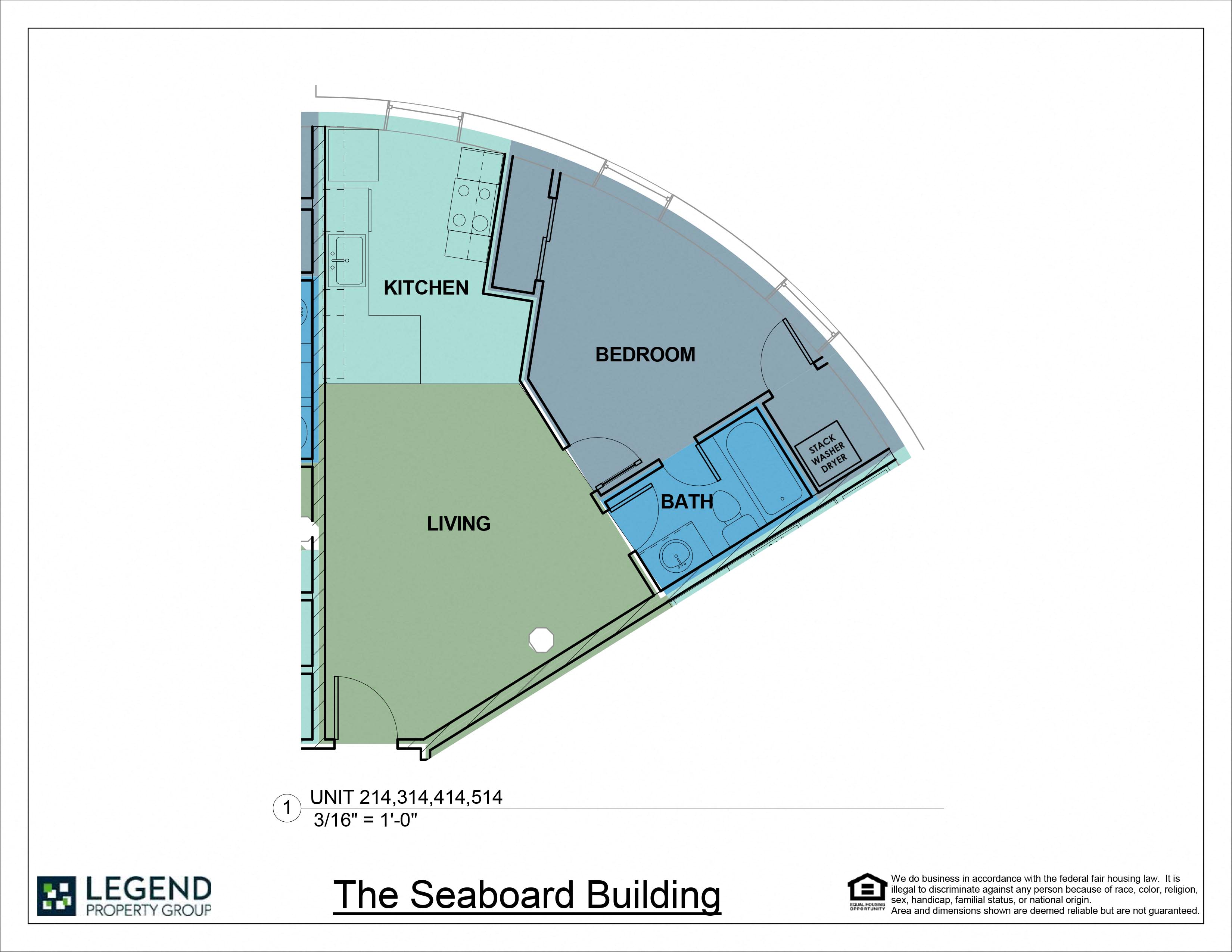 Floor plan for 1 bed, 1 bath, 575 sqft